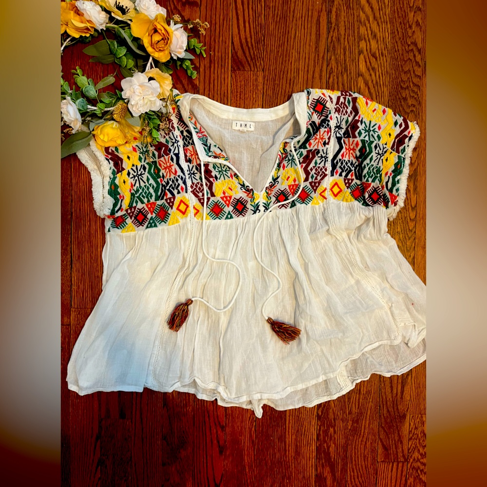 THML Embroidered Peasant Top